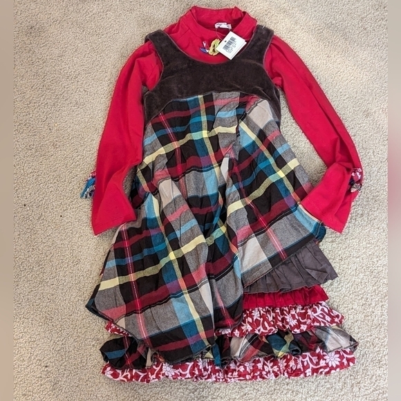 Eliane et Lena Other - New with Tags Eliane et Lena Girls Long Sleeve Dress Red Plaid Ruffle Dress Sz 8